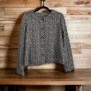 Charter Club PETITE zebra animal print button jacket blazer side pockets M